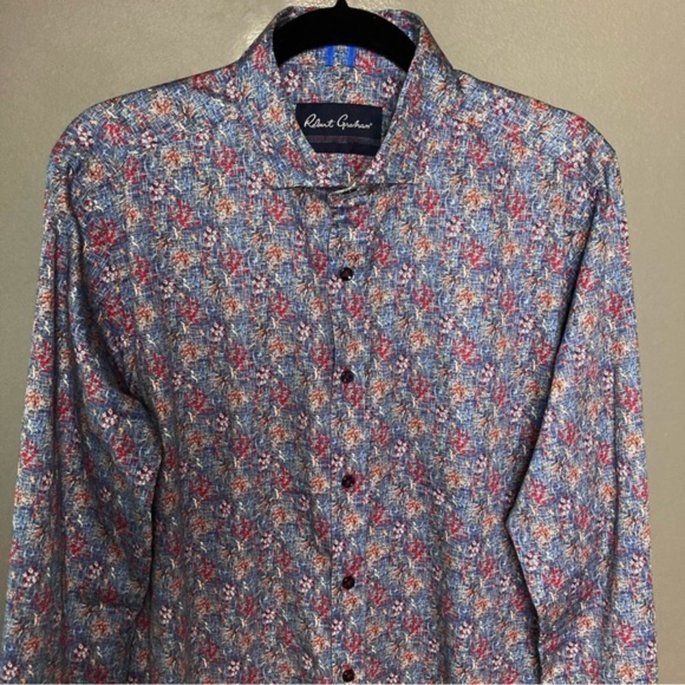 Robert Graham shirt medium‎ long sleeve button down denim colored red flowers